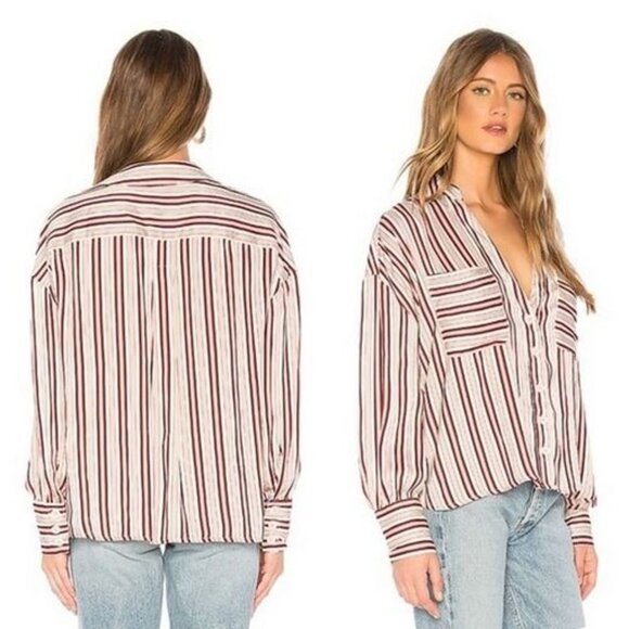 Free People Tops - Free People | Women's Mad About You Satin Stripe Shirt